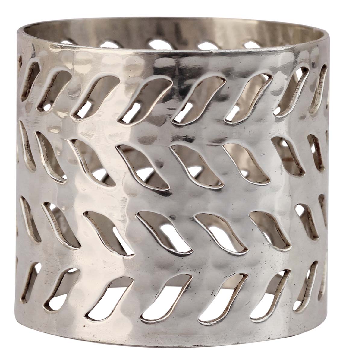 Buy in Bulk - Metal Napkin Rings - Cast in Brass - Nickel Plated - Hammered Effect & Leafy Cut-Out Motifs